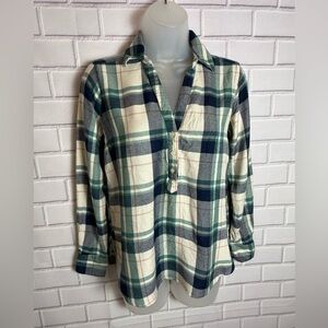LOFT Green and Blue long sleeves Plaid Shirt/size XXSP
